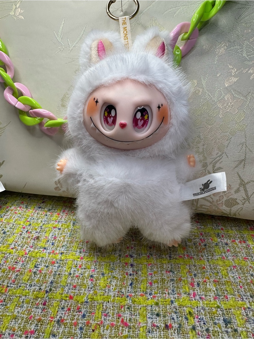 White Labubu Keychain Character